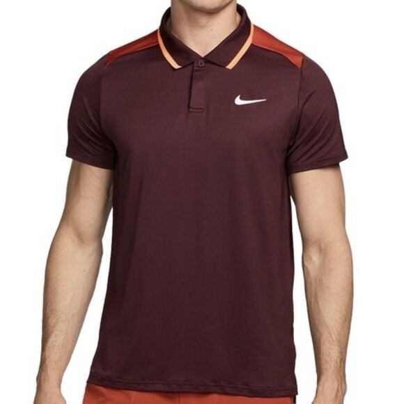 Nike Court Dri-FIT Advantage Men’s Size L Burgundy Crush Orange Tennis Polo